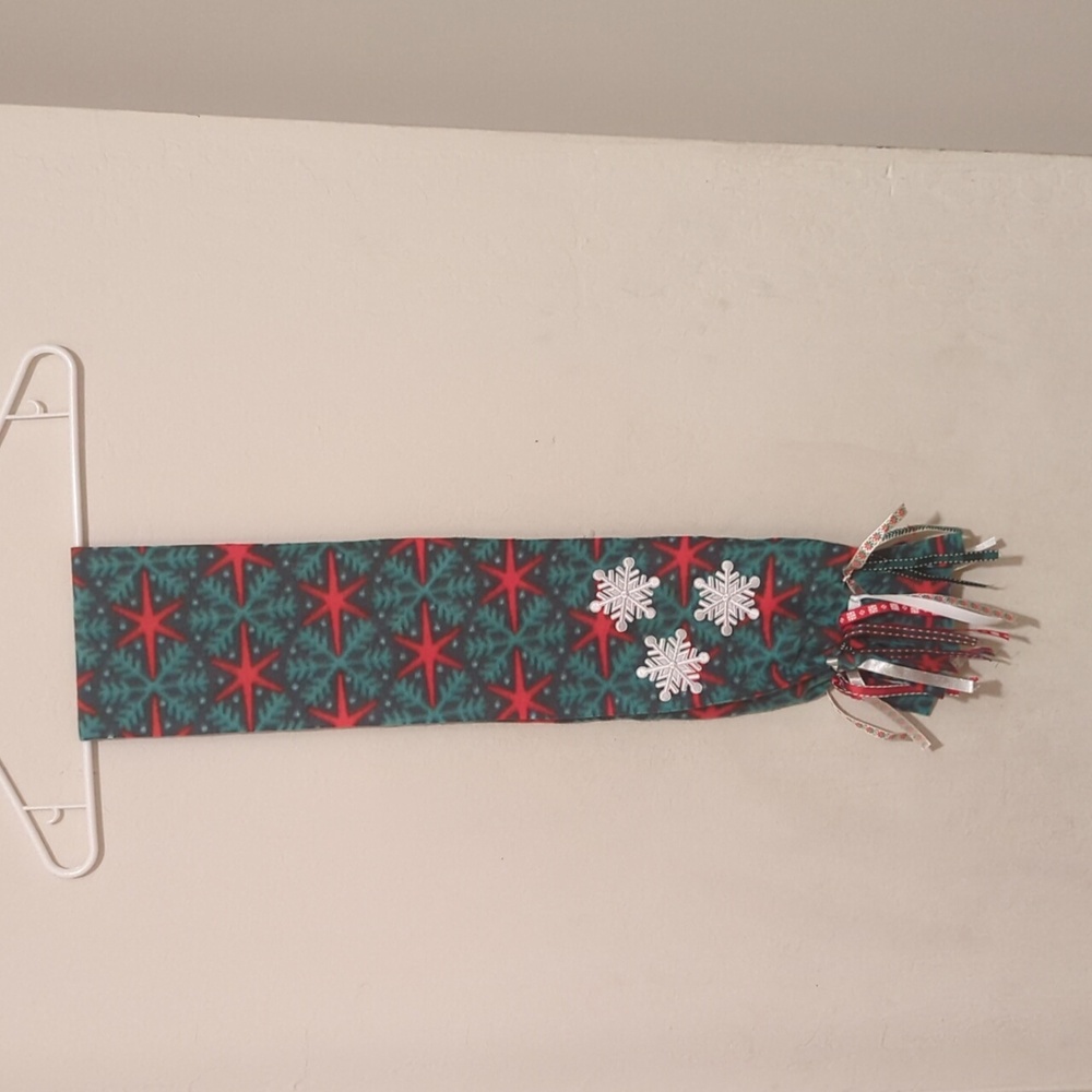 Red and green snowflake colorful fringe scarf 59" Length 6" Width